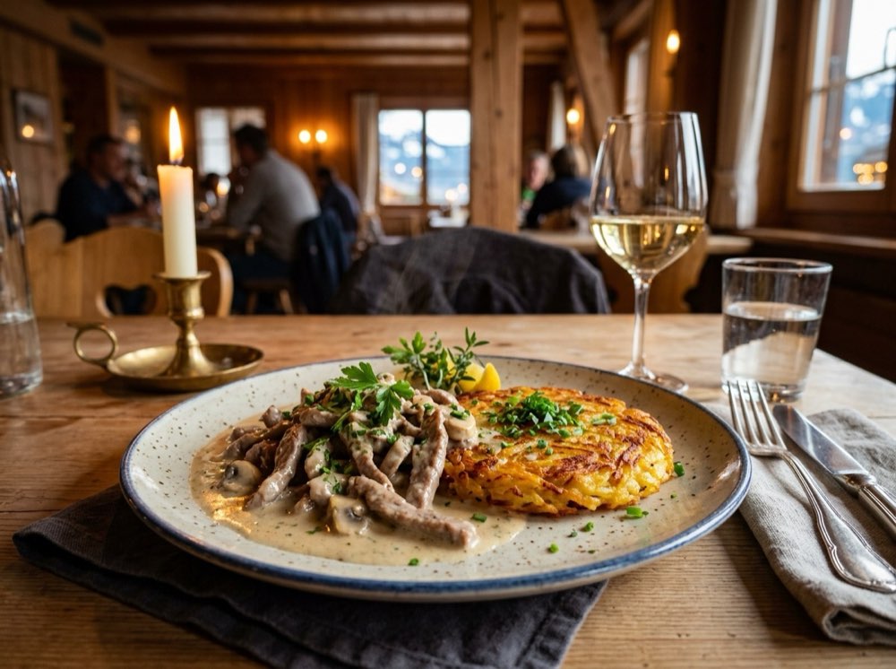 Authentic Zürcher Geschnetzeltes with crispy rösti